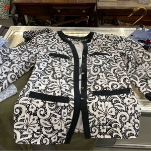 Field manor linen eyelet black white blazer jacket women sz small